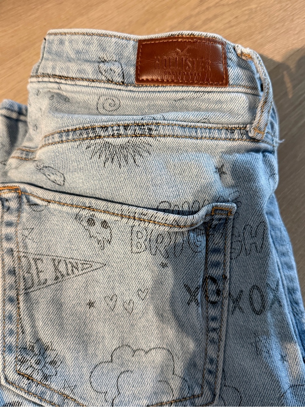 Hollister Light Wash Denim Jeans with Doodle Print